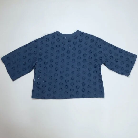 Madewell Embroidered Wide-Sleeve Boxy Tee Sunfaded Blue Relaxed Fit Casual Top S - Picture 5 of 16